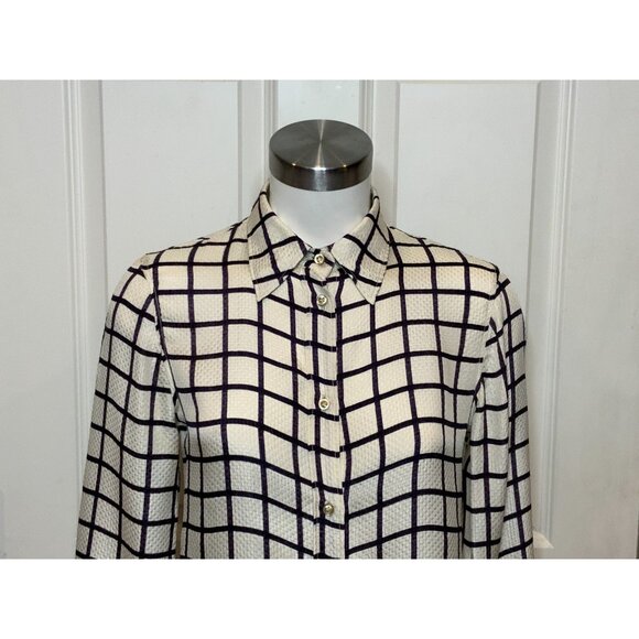Isabel Marant Etoile Off-White & Blue Check Silk Button Up Shirt, Size 4 | 36 - Picture 2 of 9